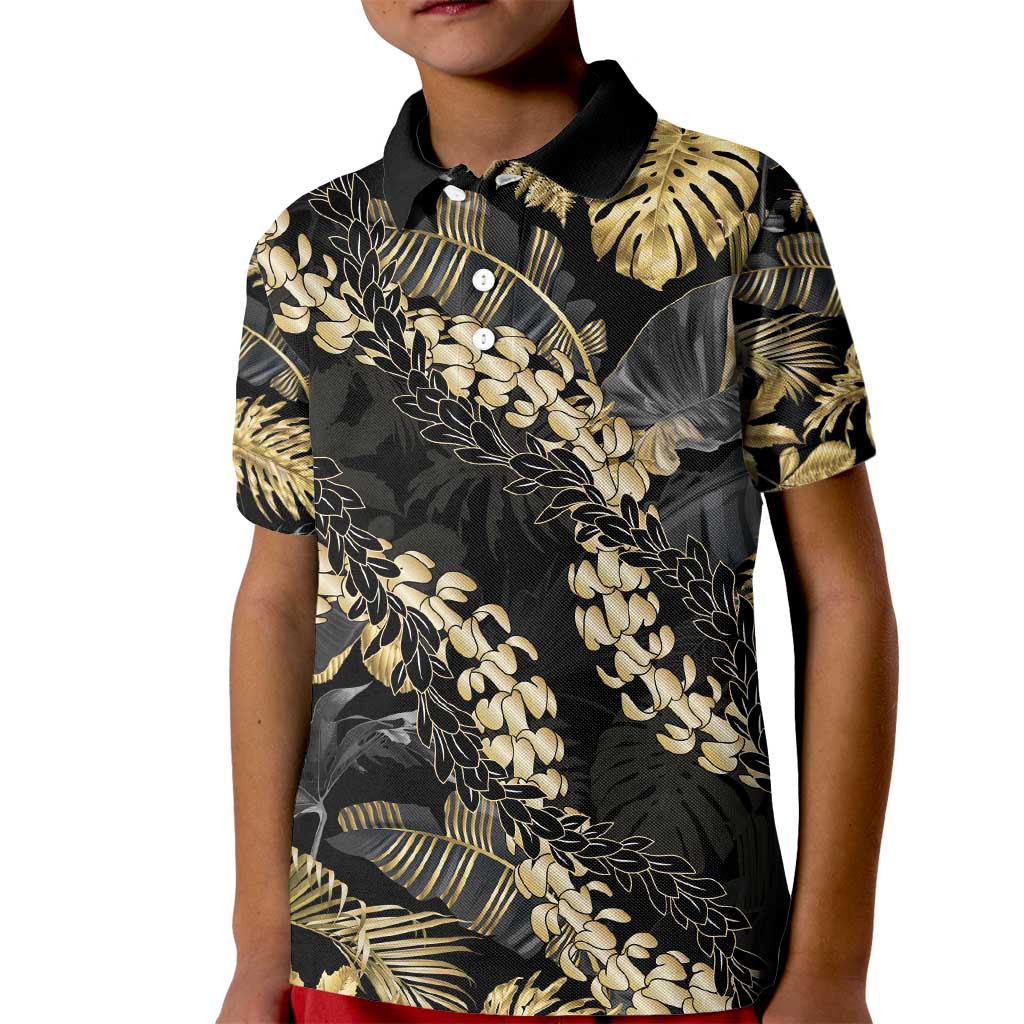 Gold Tropical Leaves Hawaii Mikioi Lei Kid Polo Shirt Luxury Stylized LT01 Kid Gold - Polynesian Pride