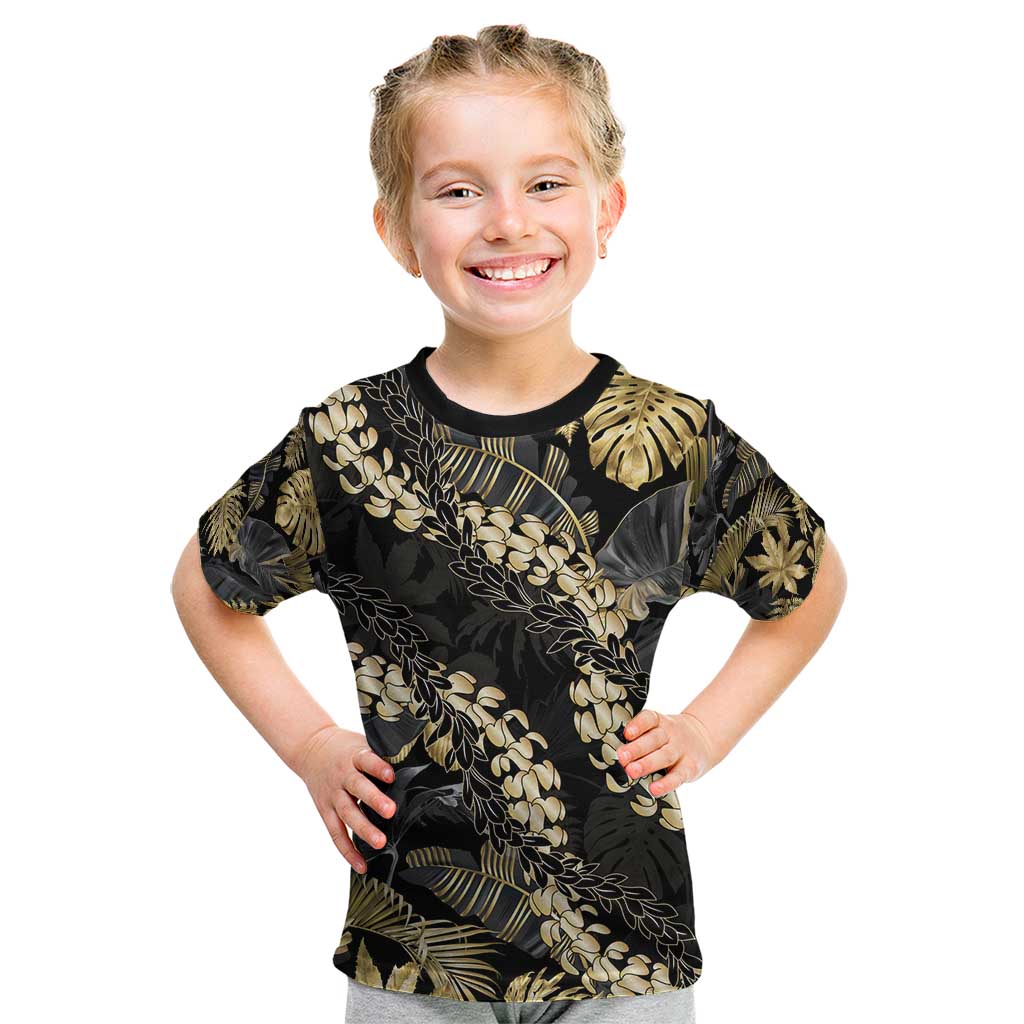 Gold Tropical Leaves Hawaii Mikioi Lei Kid T Shirt Luxury Stylized LT01 Gold - Polynesian Pride