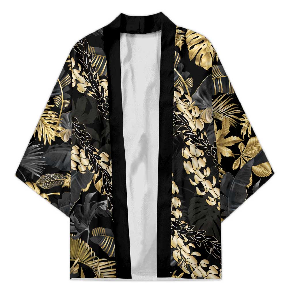 Gold Tropical Leaves Hawaii Mikioi Lei Kimono Luxury Stylized LT01 Unisex Gold - Polynesian Pride