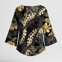 Gold Tropical Leaves Hawaii Mikioi Lei Kimono Sleeve Blouse Luxury Stylized LT01 - Polynesian Pride