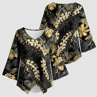 Gold Tropical Leaves Hawaii Mikioi Lei Kimono Sleeve Blouse Luxury Stylized LT01 - Polynesian Pride