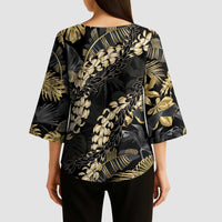 Gold Tropical Leaves Hawaii Mikioi Lei Kimono Sleeve Blouse Luxury Stylized LT01 - Polynesian Pride
