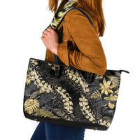 Gold Tropical Leaves Hawaii Mikioi Lei Leather Tote Bag Luxury Stylized LT01 Gold - Polynesian Pride