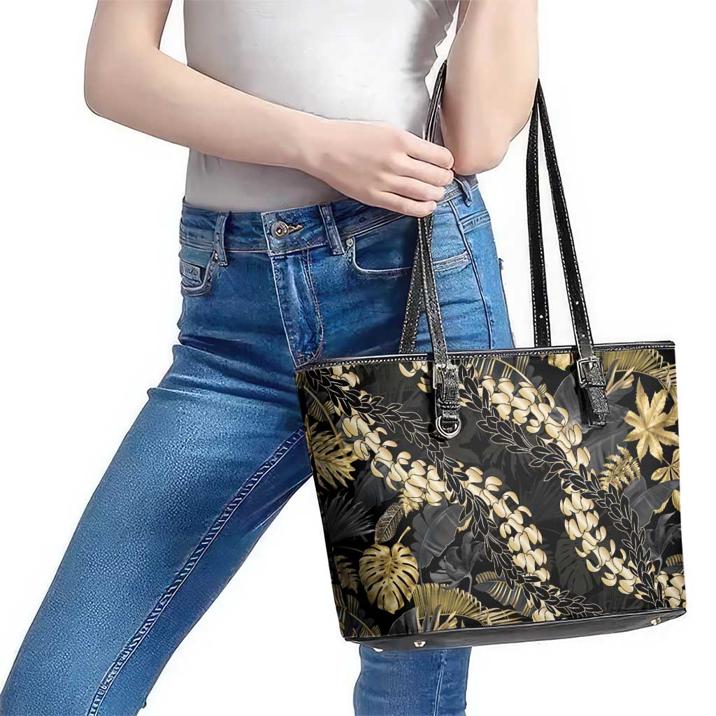 Gold Tropical Leaves Hawaii Mikioi Lei Leather Tote Bag Luxury Stylized LT01 - Polynesian Pride