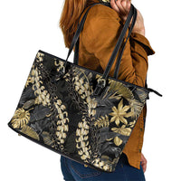 Gold Tropical Leaves Hawaii Mikioi Lei Leather Tote Bag Luxury Stylized LT01 - Polynesian Pride