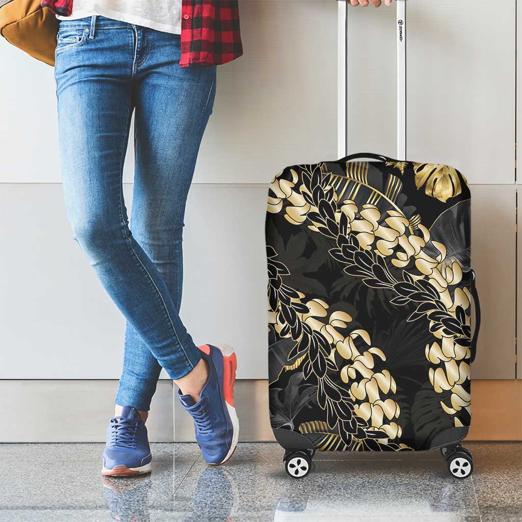 Gold Tropical Leaves Hawaii Mikioi Lei Luggage Cover Luxury Stylized LT01 - Polynesian Pride