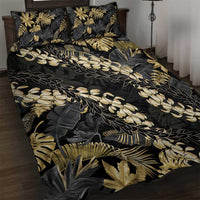 Gold Tropical Leaves Hawaii Mikioi Lei Quilt Bed Set Luxury Stylized LT01 Gold - Polynesian Pride