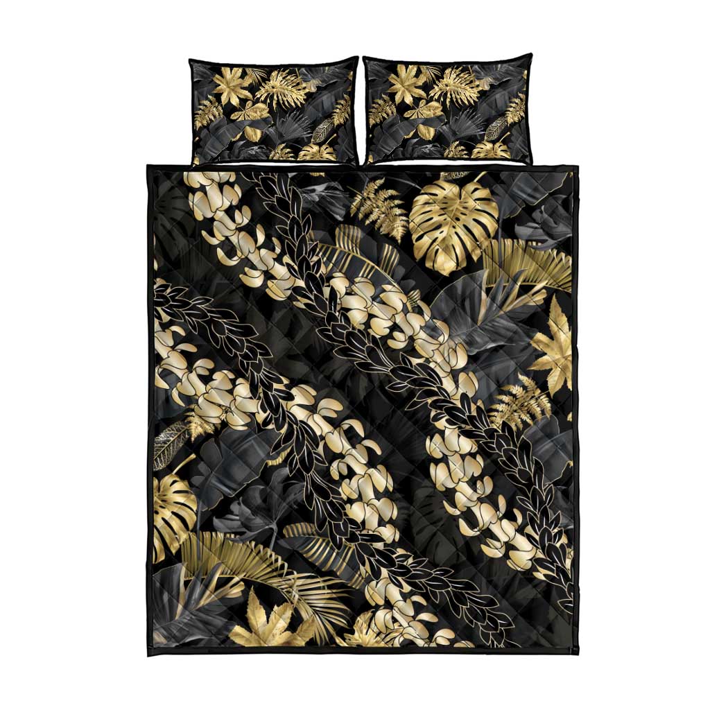 Gold Tropical Leaves Hawaii Mikioi Lei Quilt Bed Set Luxury Stylized LT01 - Polynesian Pride