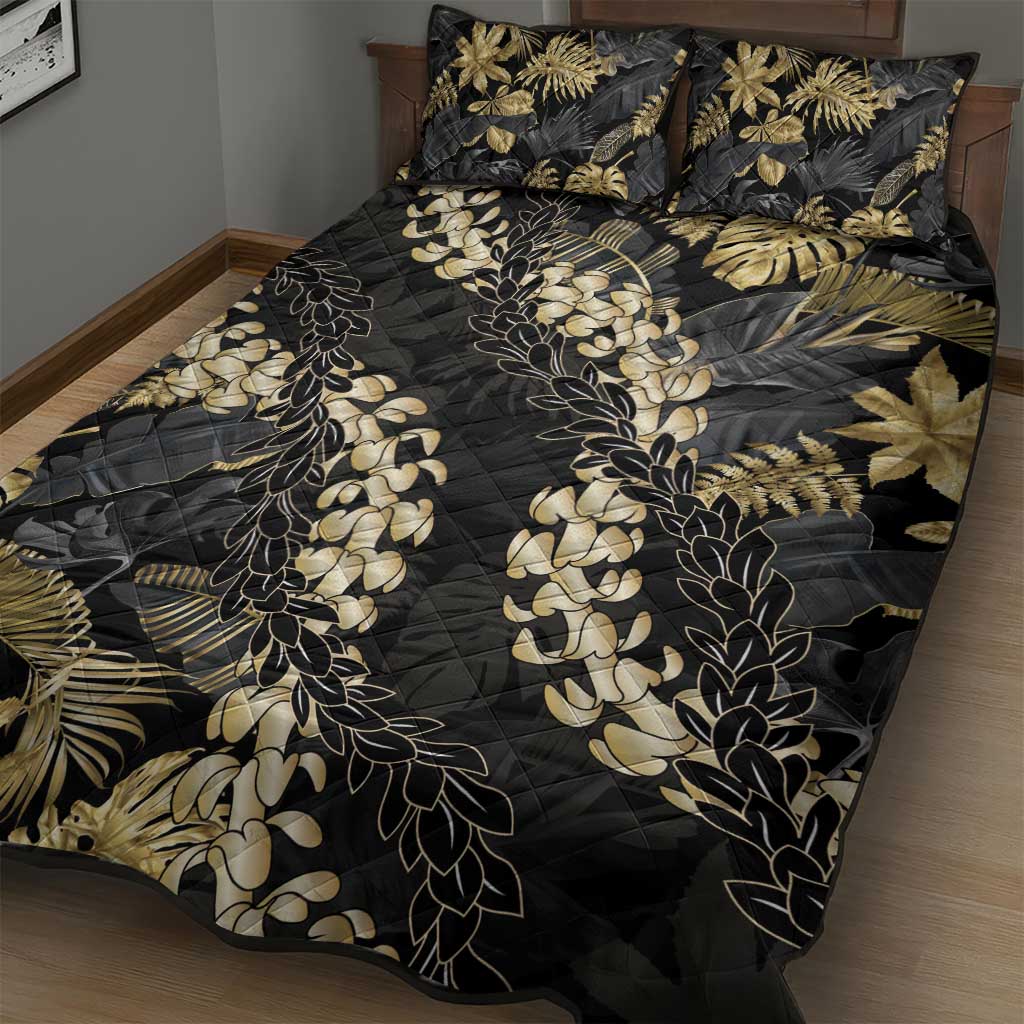 Gold Tropical Leaves Hawaii Mikioi Lei Quilt Bed Set Luxury Stylized LT01 - Polynesian Pride