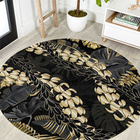 Gold Tropical Leaves Hawaii Mikioi Lei Round Carpet Luxury Stylized LT01 Gold - Polynesian Pride