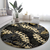 Gold Tropical Leaves Hawaii Mikioi Lei Round Carpet Luxury Stylized LT01 - Polynesian Pride