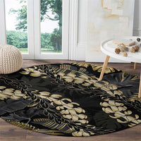 Gold Tropical Leaves Hawaii Mikioi Lei Round Carpet Luxury Stylized LT01 - Polynesian Pride