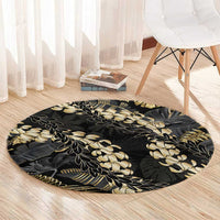 Gold Tropical Leaves Hawaii Mikioi Lei Round Carpet Luxury Stylized LT01 - Polynesian Pride