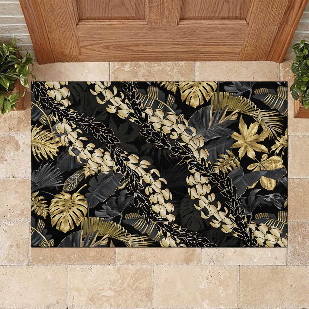 Gold Tropical Leaves Hawaii Mikioi Lei Rubber Doormat Luxury Stylized LT01 Gold - Polynesian Pride