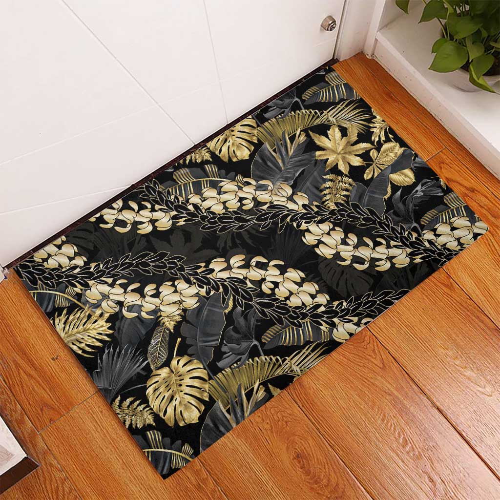 Gold Tropical Leaves Hawaii Mikioi Lei Rubber Doormat Luxury Stylized LT01 - Polynesian Pride