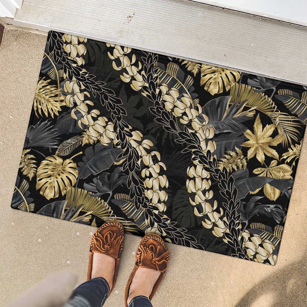 Gold Tropical Leaves Hawaii Mikioi Lei Rubber Doormat Luxury Stylized LT01 - Polynesian Pride