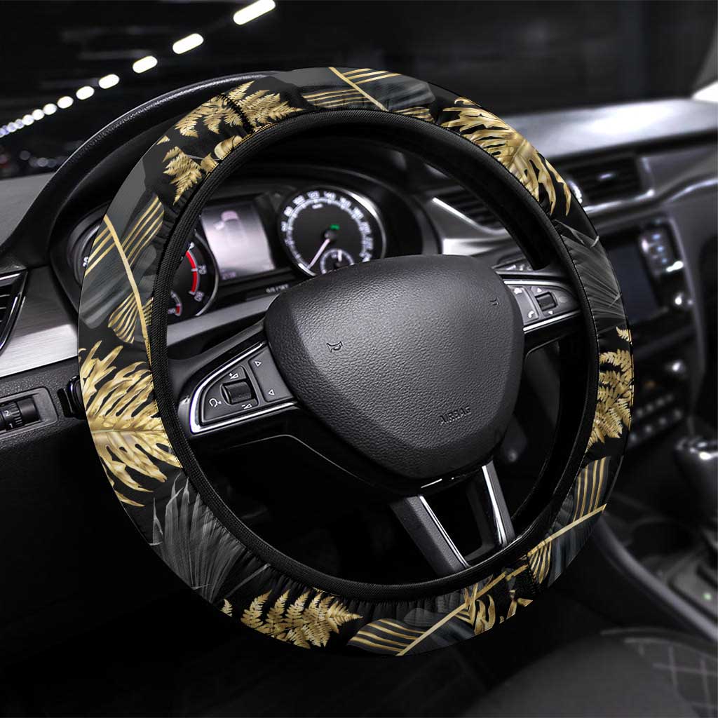 Gold Tropical Leaves Hawaii Mikioi Lei Steering Wheel Cover Luxury Stylized LT01 Universal Fit Gold - Polynesian Pride