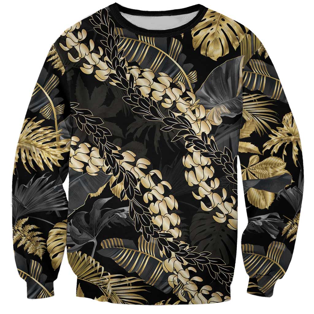 Gold Tropical Leaves Hawaii Mikioi Lei Sweatshirt Luxury Stylized LT01 Unisex Gold - Polynesian Pride