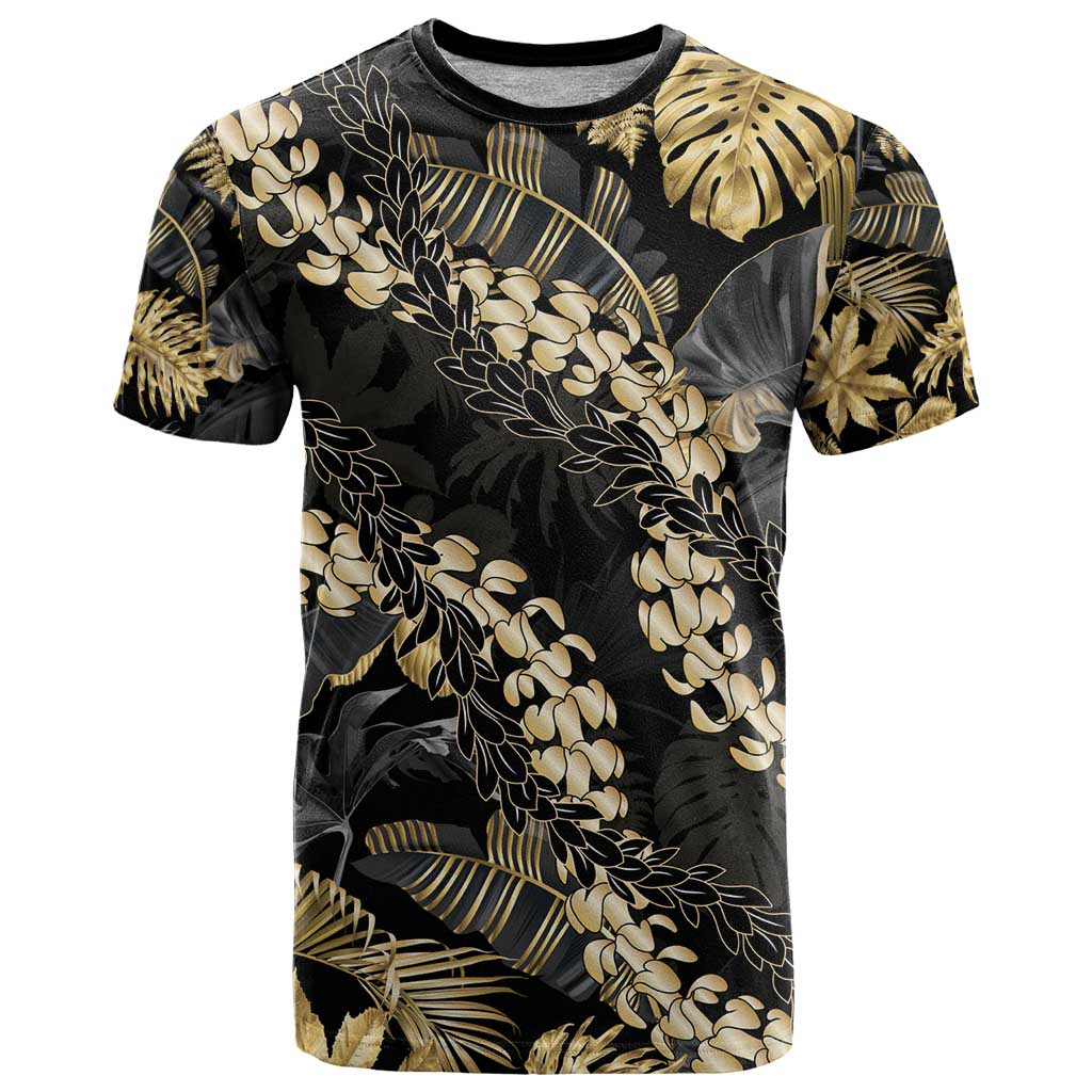 Gold Tropical Leaves Hawaii Mikioi Lei T Shirt Luxury Stylized LT01 Gold - Polynesian Pride