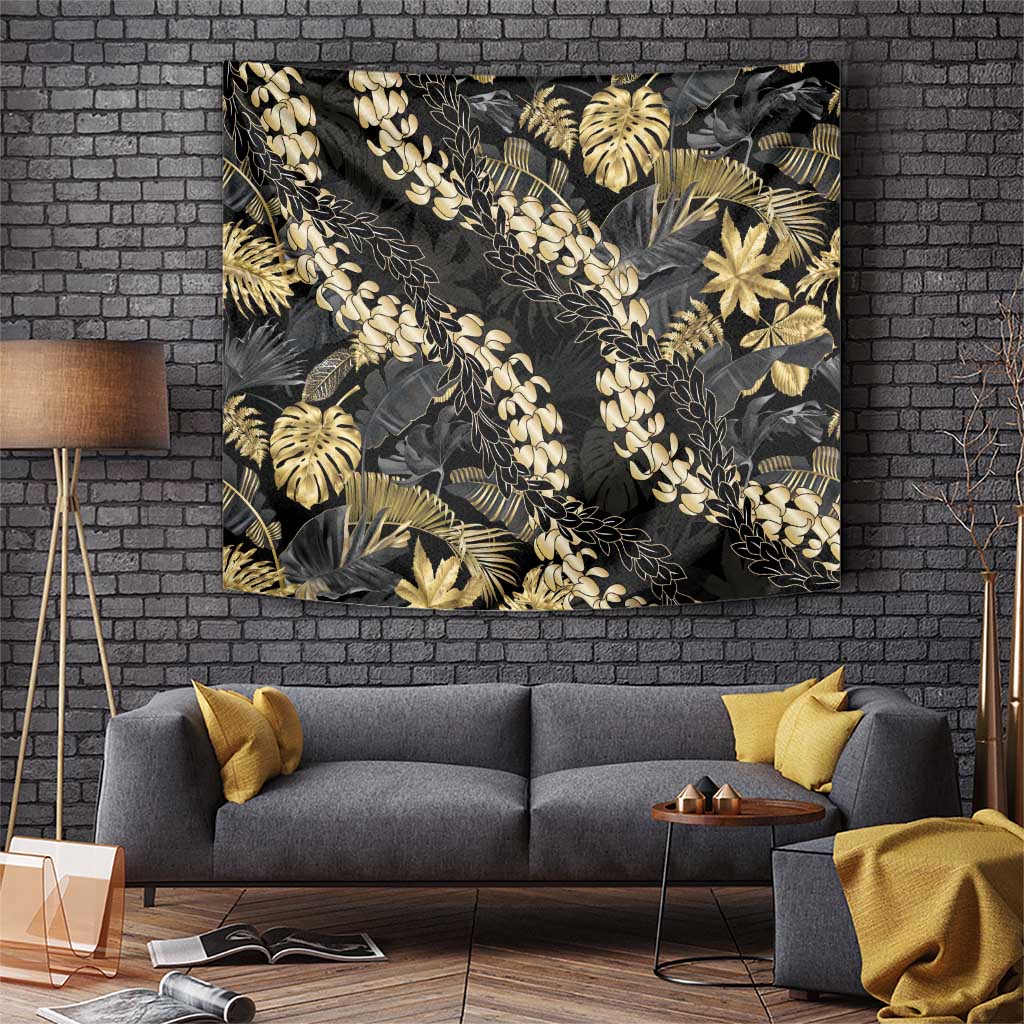 Gold Tropical Leaves Hawaii Mikioi Lei Tapestry Luxury Stylized LT01 Gold - Polynesian Pride