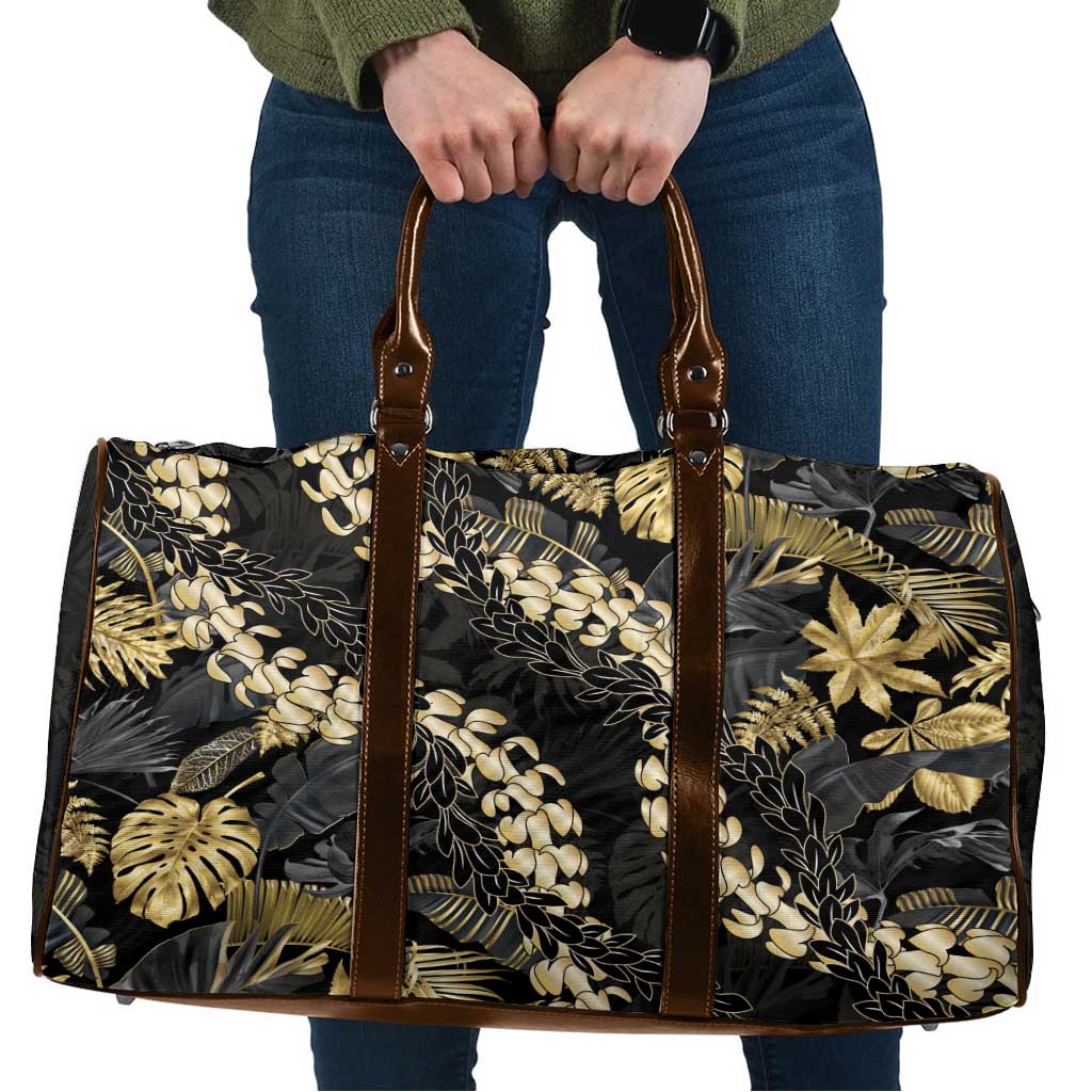 Gold Tropical Leaves Hawaii Mikioi Lei Travel Bag Luxury Stylized LT01 Gold - Polynesian Pride