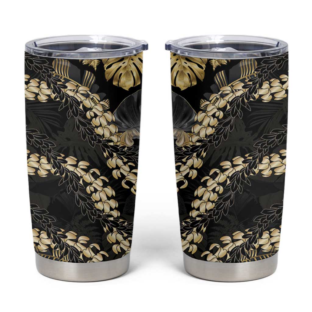 Gold Tropical Leaves Hawaii Mikioi Lei Tumbler Cup Luxury Stylized LT01 Gold - Polynesian Pride