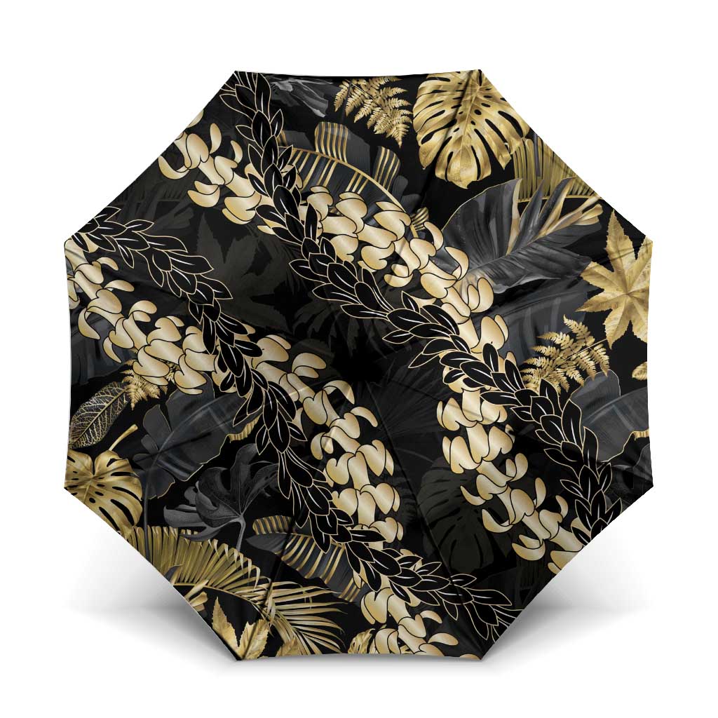 Gold Tropical Leaves Hawaii Mikioi Lei Umbrella Luxury Stylized LT01 One Size Folded 11.42 inch Opened Diameter 37.4 inch Gold - Polynesian Pride