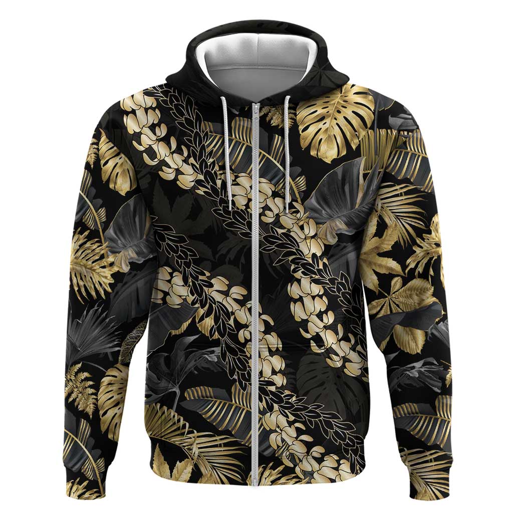 Gold Tropical Leaves Hawaii Mikioi Lei Zip Hoodie Luxury Stylized LT01 Zip Hoodie Gold - Polynesian Pride