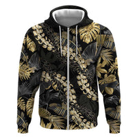 Gold Tropical Leaves Hawaii Mikioi Lei Zip Hoodie Luxury Stylized LT01 Zip Hoodie Gold - Polynesian Pride