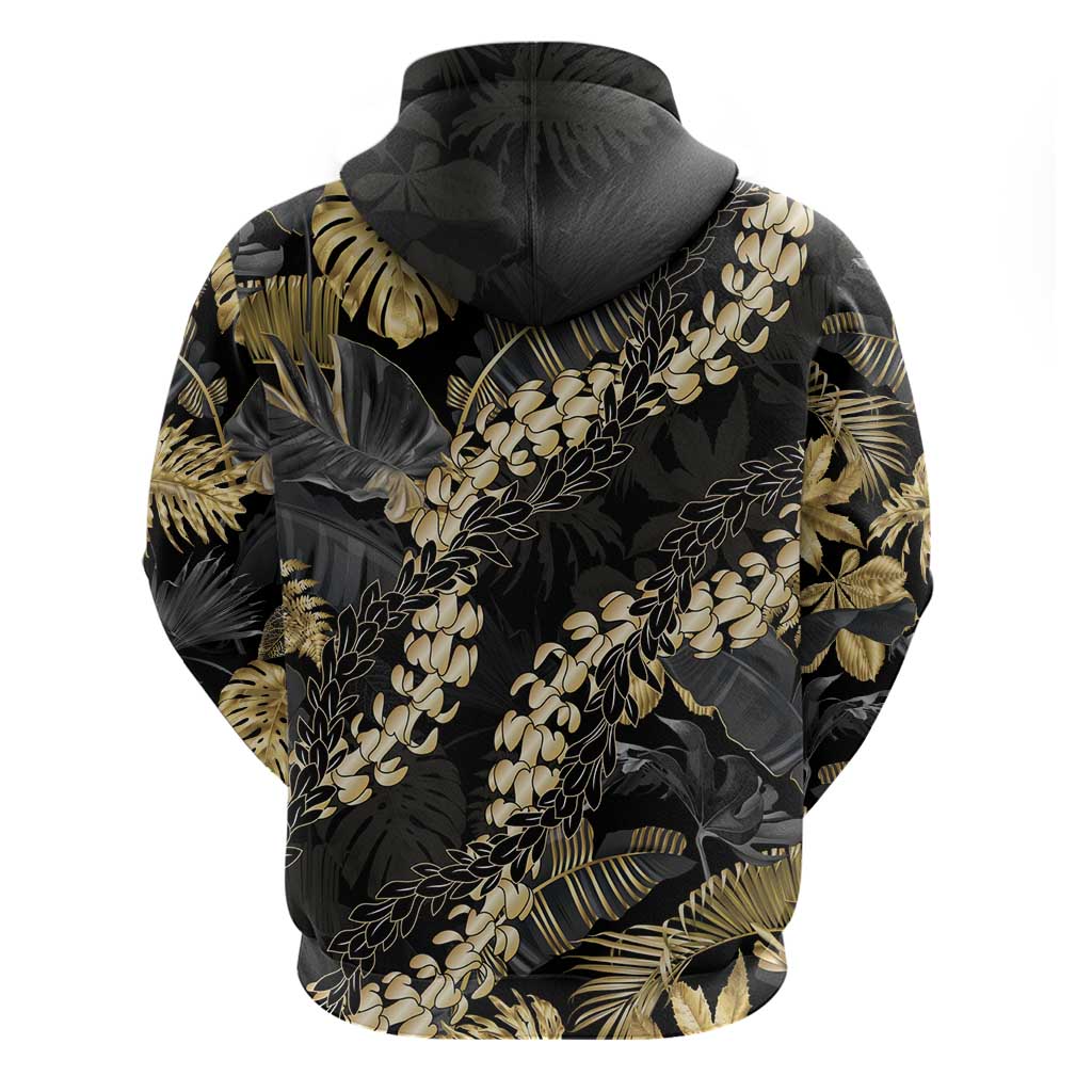 Gold Tropical Leaves Hawaii Mikioi Lei Zip Hoodie Luxury Stylized LT01 - Polynesian Pride