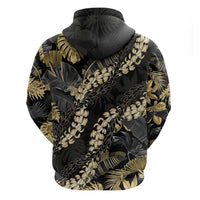 Gold Tropical Leaves Hawaii Mikioi Lei Zip Hoodie Luxury Stylized LT01 - Polynesian Pride