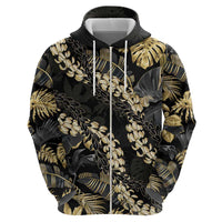 Gold Tropical Leaves Hawaii Mikioi Lei Zip Hoodie Luxury Stylized LT01 - Polynesian Pride