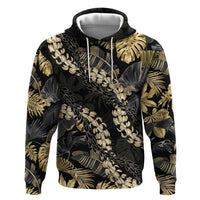 Gold Tropical Leaves Hawaii Mikioi Lei Zip Hoodie Luxury Stylized LT01 Pullover Hoodie Gold - Polynesian Pride