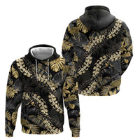Gold Tropical Leaves Hawaii Mikioi Lei Zip Hoodie Luxury Stylized LT01 - Polynesian Pride