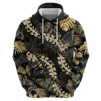 Gold Tropical Leaves Hawaii Mikioi Lei Zip Hoodie Luxury Stylized LT01 - Polynesian Pride