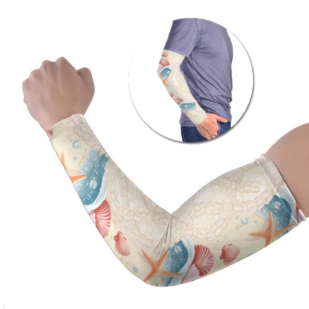 Beige Hawaii Lei Seashells Starfish Arm Sleeves Sandy Sylized LT01 Set of 2 Beige - Polynesian Pride