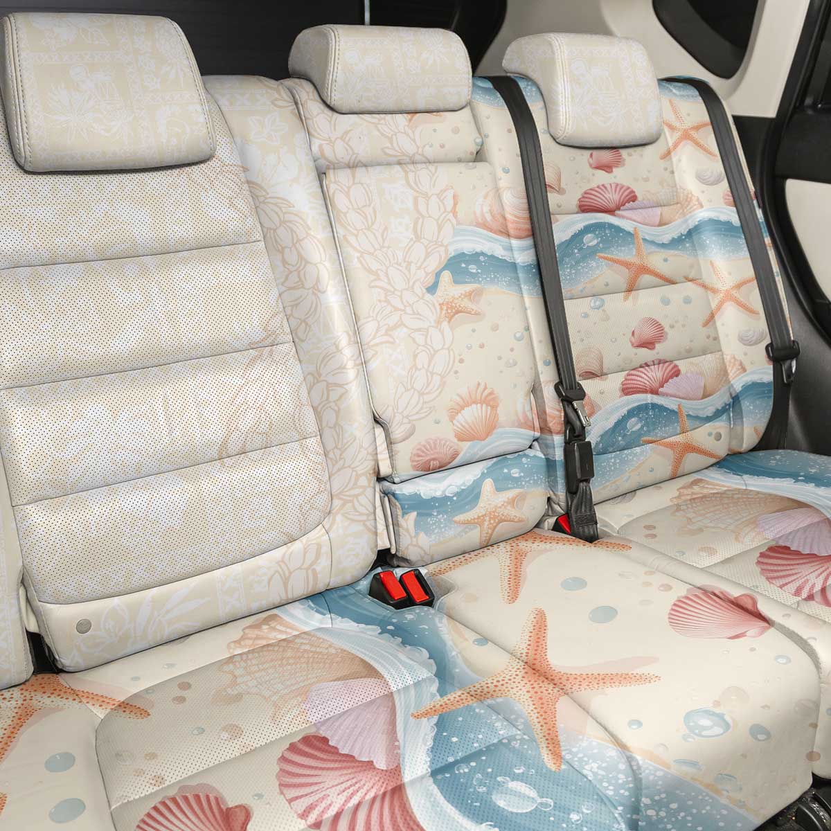 Beige Hawaii Lei Seashells Starfish Back Car Seat Cover Sandy Sylized LT01 - Polynesian Pride