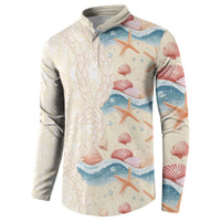 Beige Hawaii Lei Seashells Starfish Button Sweatshirt Sandy Sylized LT01 - Polynesian Pride