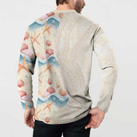 Beige Hawaii Lei Seashells Starfish Button Sweatshirt Sandy Sylized LT01 - Polynesian Pride