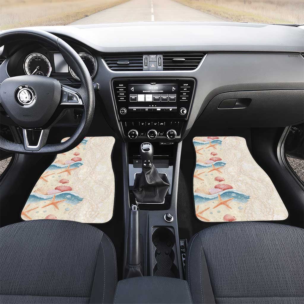 Beige Hawaii Lei Seashells Starfish Car Mats Sandy Sylized LT01 Set 2pcs - Front Beige - Polynesian Pride