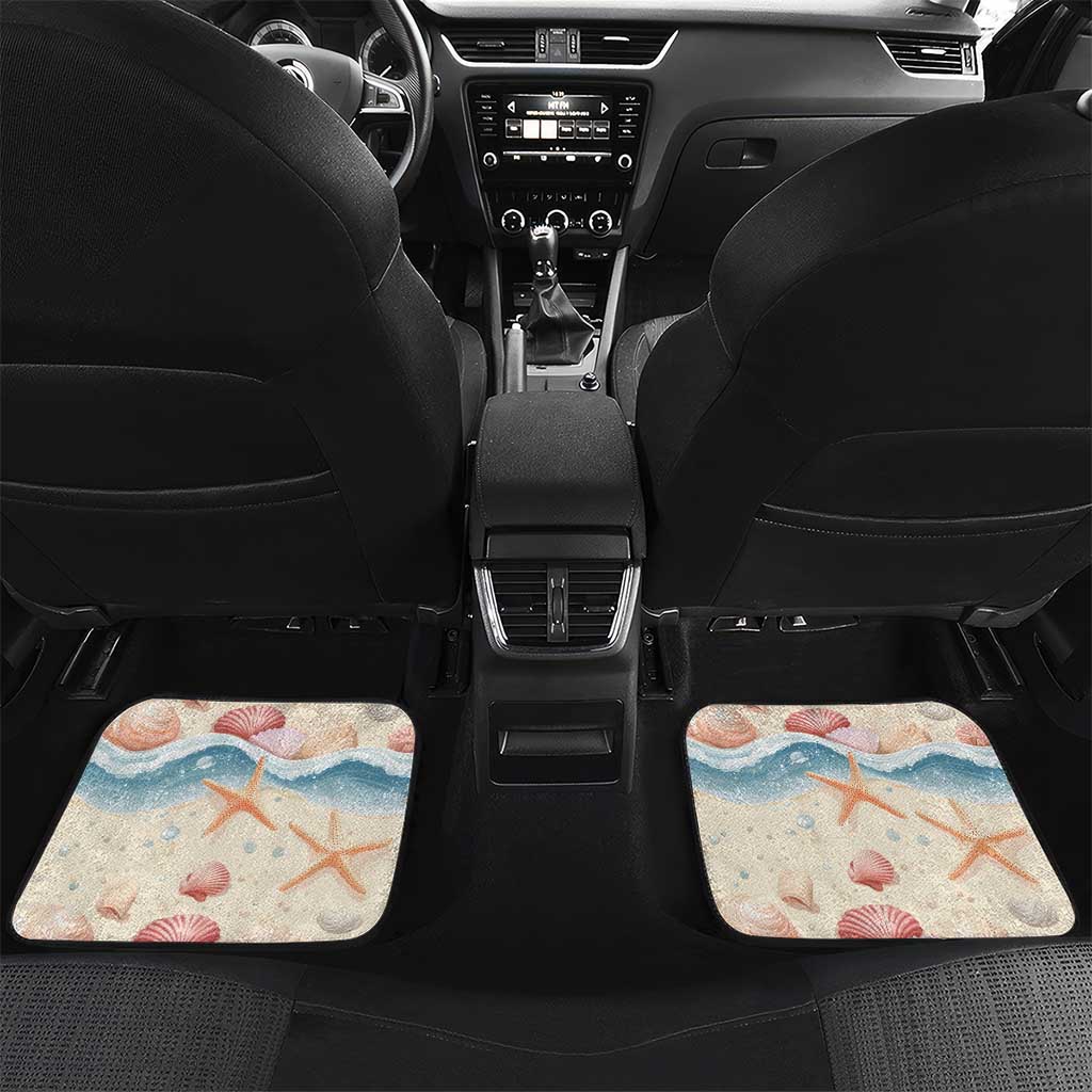 Beige Hawaii Lei Seashells Starfish Car Mats Sandy Sylized LT01 Set 2pcs - Back Beige - Polynesian Pride