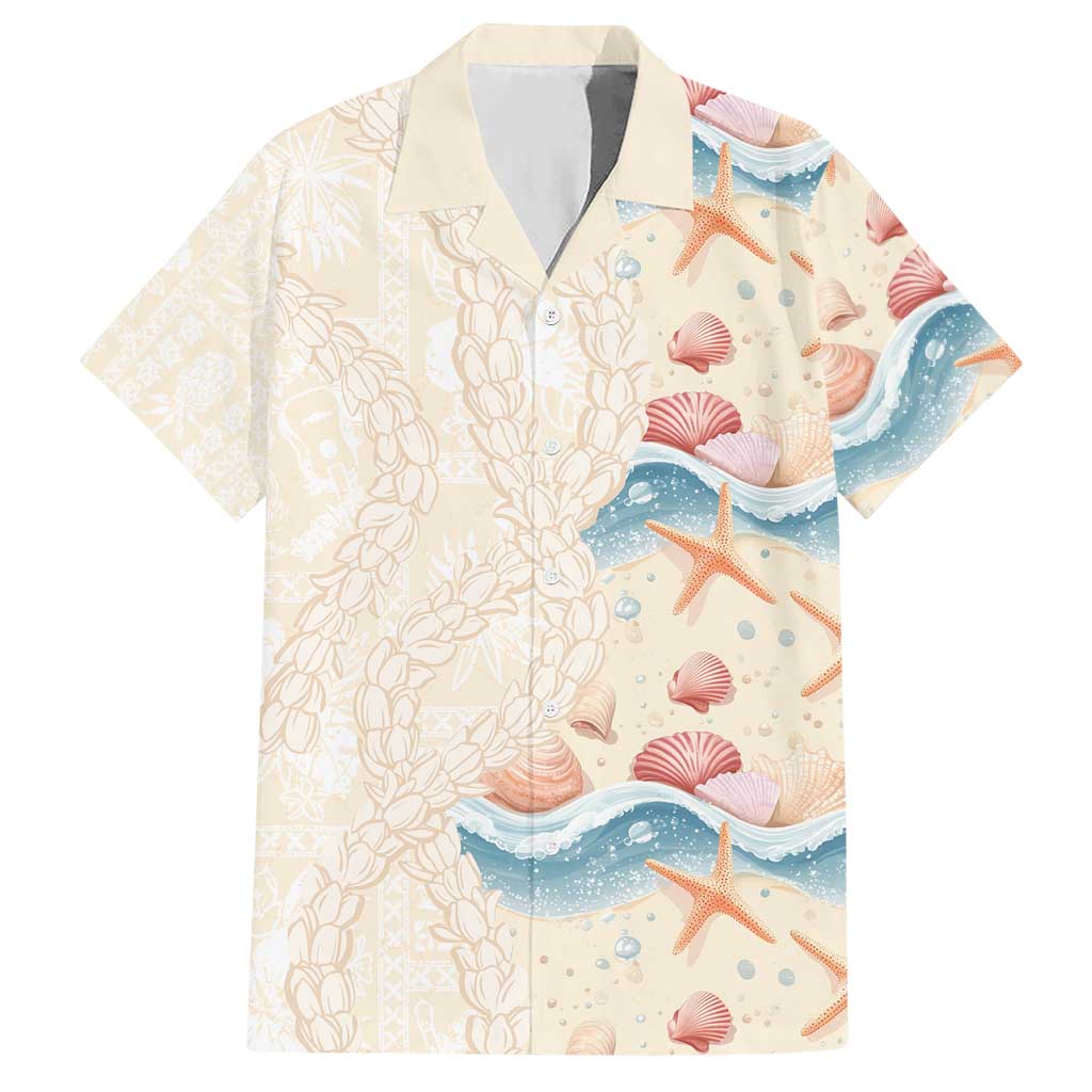Beige Hawaii Lei Seashells Starfish Hawaiian Shirt Sandy Sylized LT01 Beige - Polynesian Pride