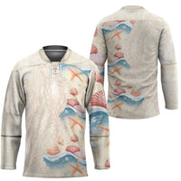 Beige Hawaii Lei Seashells Starfish Hockey Jersey Sandy Sylized LT01 - Polynesian Pride