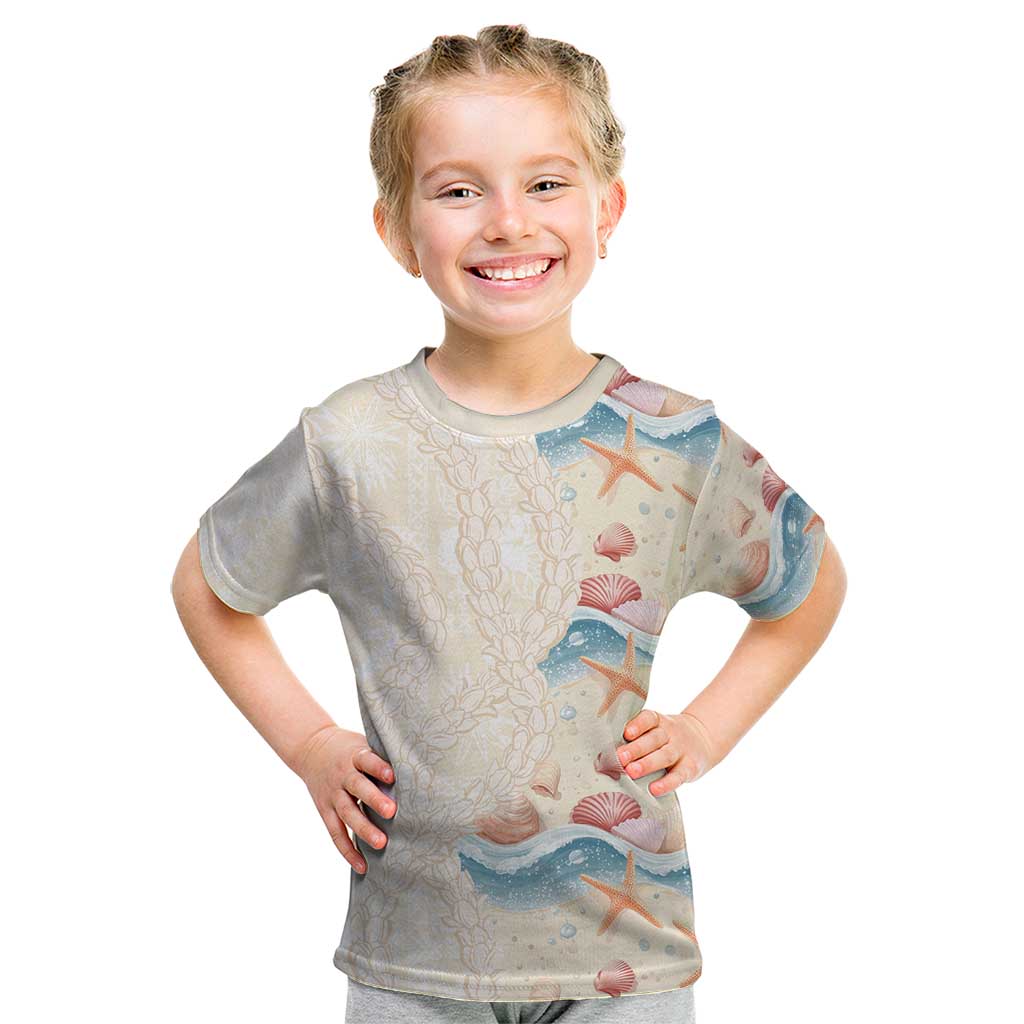 Beige Hawaii Lei Seashells Starfish Kid T Shirt Sandy Sylized LT01 Beige - Polynesian Pride