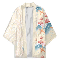 Beige Hawaii Lei Seashells Starfish Kimono Sandy Sylized LT01 Unisex Beige - Polynesian Pride