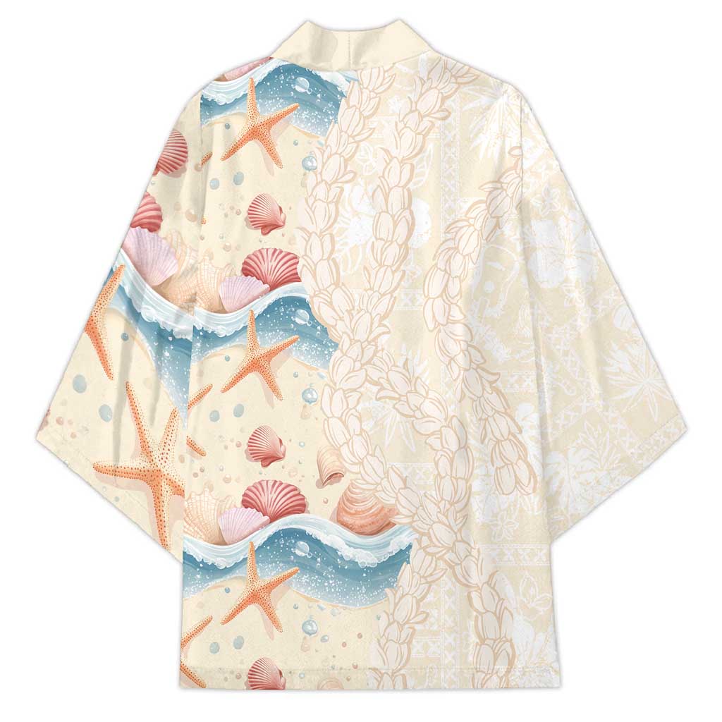 Beige Hawaii Lei Seashells Starfish Kimono Sandy Sylized LT01 - Polynesian Pride