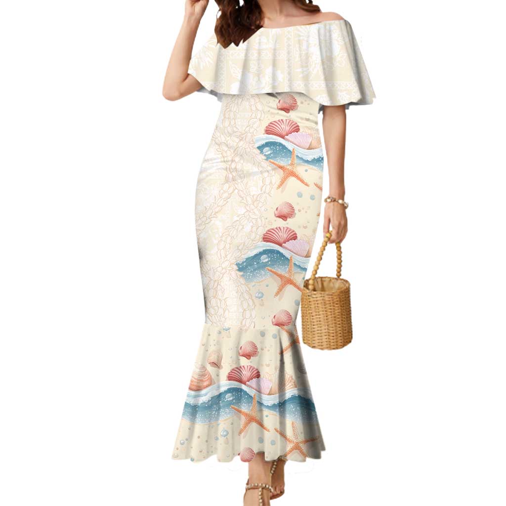 Beige Hawaii Lei Seashells Starfish Mermaid Dress Sandy Sylized LT01 Women Beige - Polynesian Pride