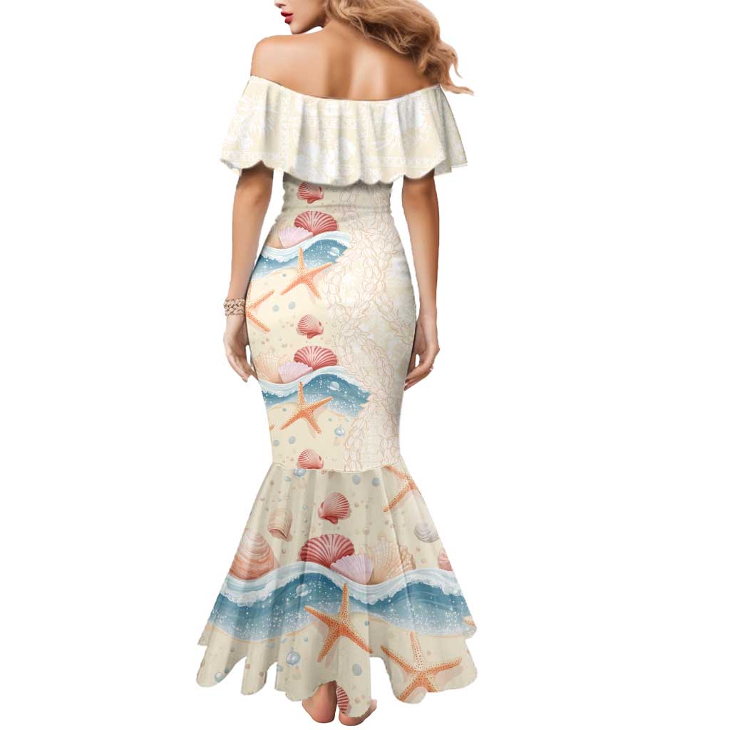Beige Hawaii Lei Seashells Starfish Mermaid Dress Sandy Sylized LT01 - Polynesian Pride