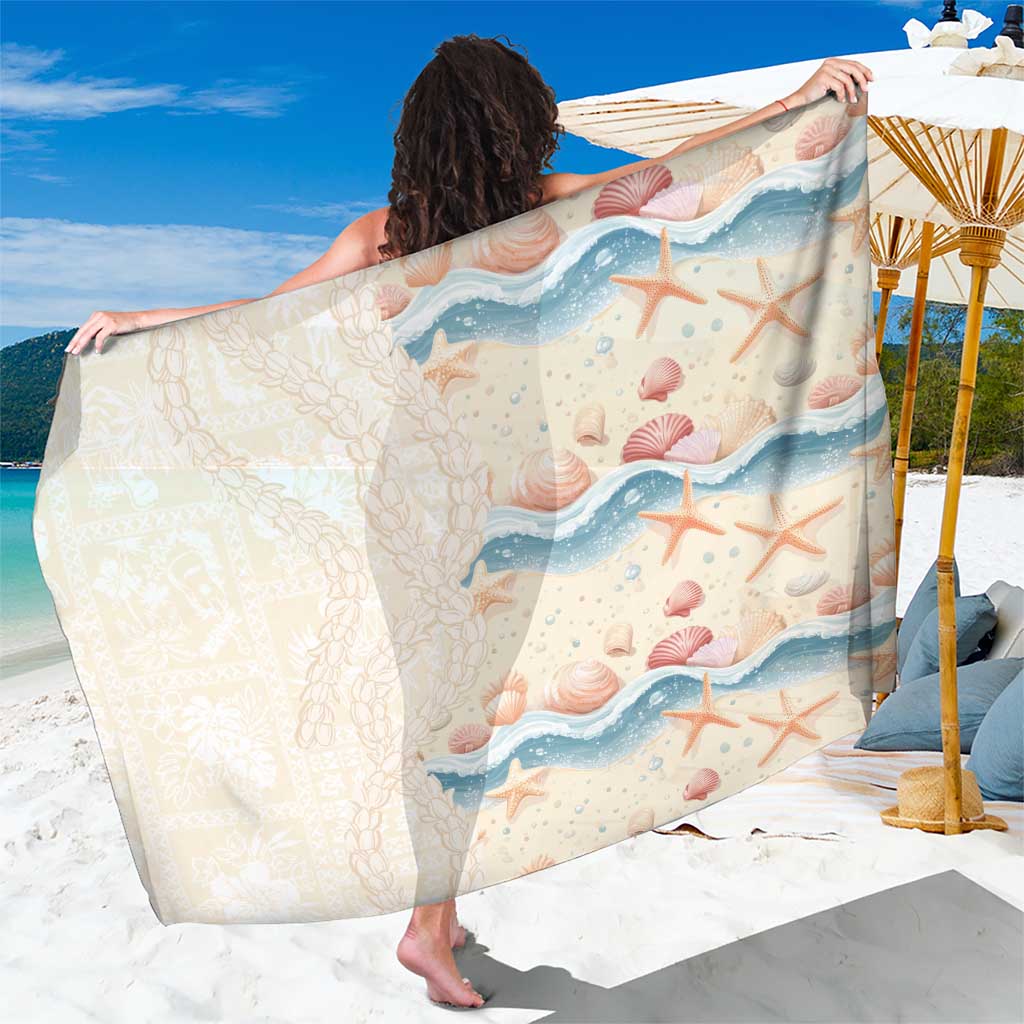 Beige Hawaii Lei Seashells Starfish Sarong Sandy Sylized LT01 One Size 44 x 66 inches Beige - Polynesian Pride