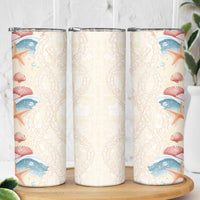 Beige Hawaii Lei Seashells Starfish Skinny Tumbler Sandy Sylized LT01 - Polynesian Pride
